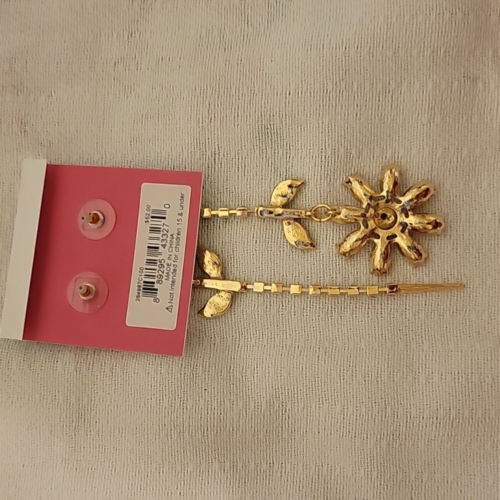 NEW Betsey Johnson Daisy Flower Gold Iridescent Crystal Dangling Earrings - Picture 3 of 6